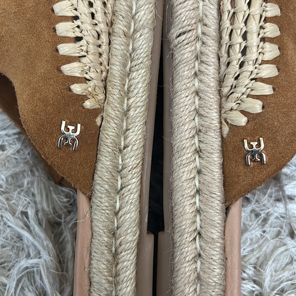 Sam Edelman Austin Suede Raffia Platform Espadrille Slides Mules Caramel Sz 7.5 - Picture 9 of 11